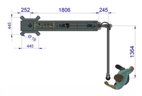 Ritning med mått av Airhandle ovanifrån